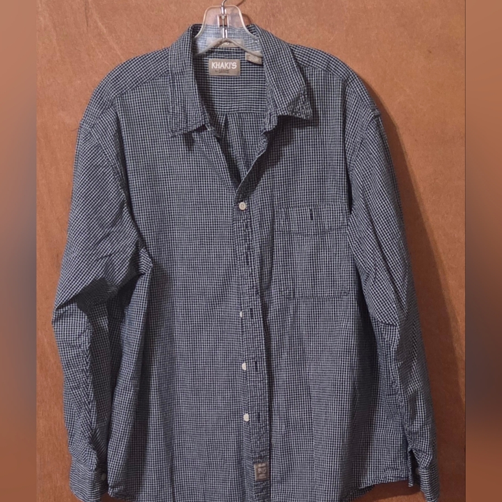 Khaki's By Arrow Navy Checkered Casual Long Sleeved Shirt Size XL